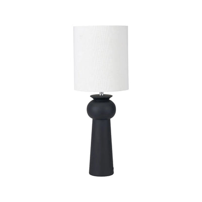 Matt Black Totem Sculptural Ceramic Table Lamp with Tall Natural Cotton Flecked Drum Shade – Contemporary Statement Table Light 66x24x24cm | Click Style