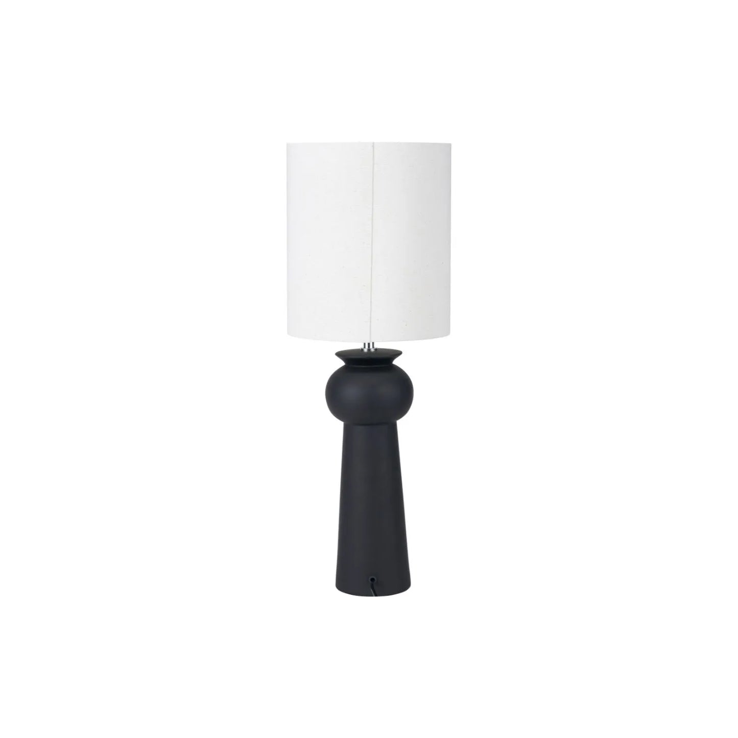 Matt Black Totem Sculptural Ceramic Table Lamp with Tall White Cotton Drum Shade – Contemporary Monochrome Statement Table Light Back 66x24x24cm | Click Style