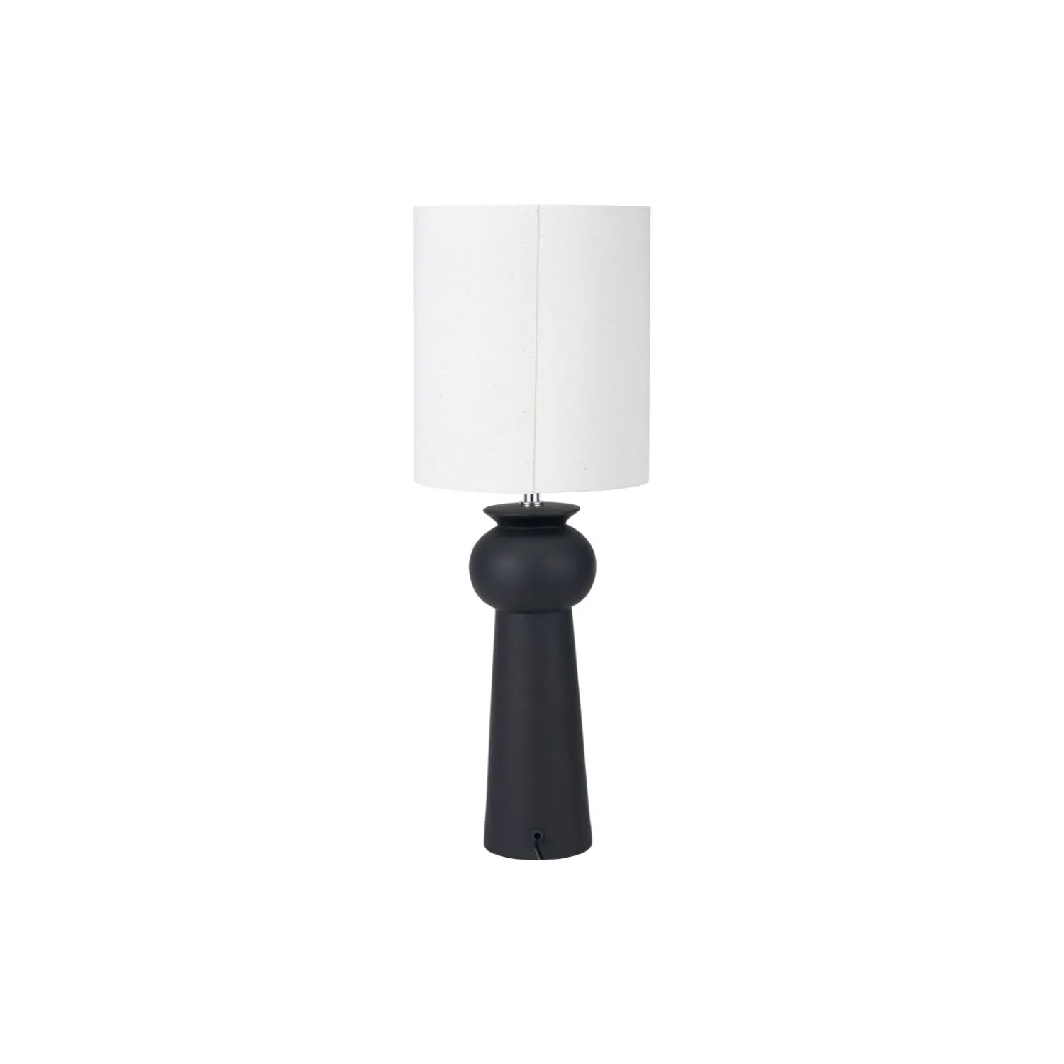 Matt Black Totem Sculptural Ceramic Table Lamp with Tall White Cotton Drum Shade – Contemporary Monochrome Statement Table Light Back 66x24x24cm | Click Style