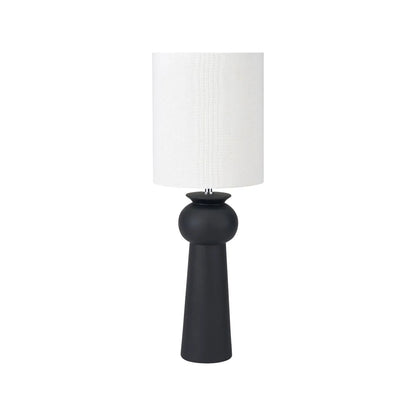 Matt Black Totem Sculptural Ceramic Table Lamp with Tall White Cotton Drum Shade – Contemporary Monochrome Statement Table Light 66x24x24cm | Click Style
