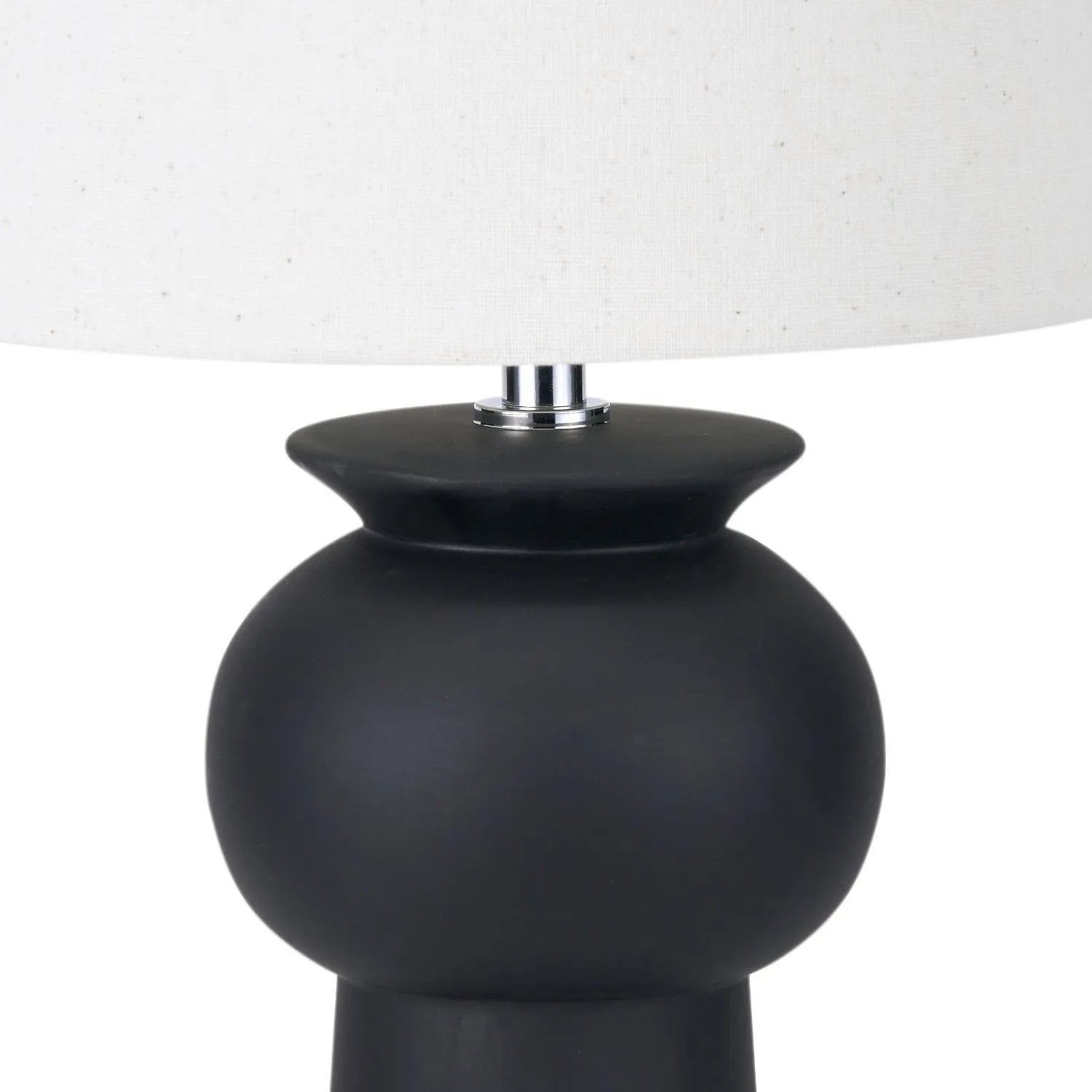 Matt Black Totem Sculptural Ceramic Table Lamp with Tall White Cotton Drum Shade – Contemporary Monochrome Statement Table Light 66x24x24cm | Click Style