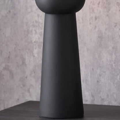 Matt Black Totem Sculptural Ceramic Table Lamp with Tall White Cotton Drum Shade – Contemporary Monochrome Statement Table Light 66x24x24cm | Click Style