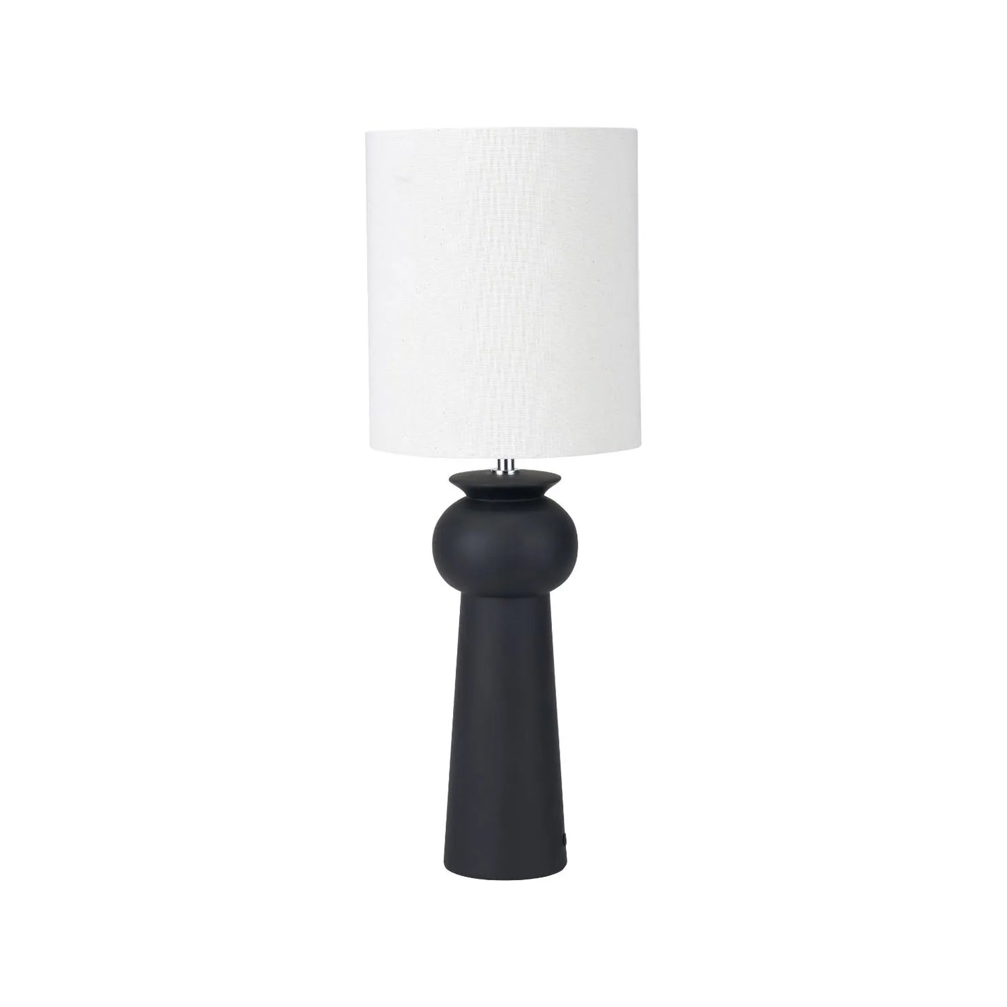 Matt Black Totem Sculptural Ceramic Table Lamp with Tall White Cotton Drum Shade – Contemporary Monochrome Statement Table Light 66x24x24cm | Click Style