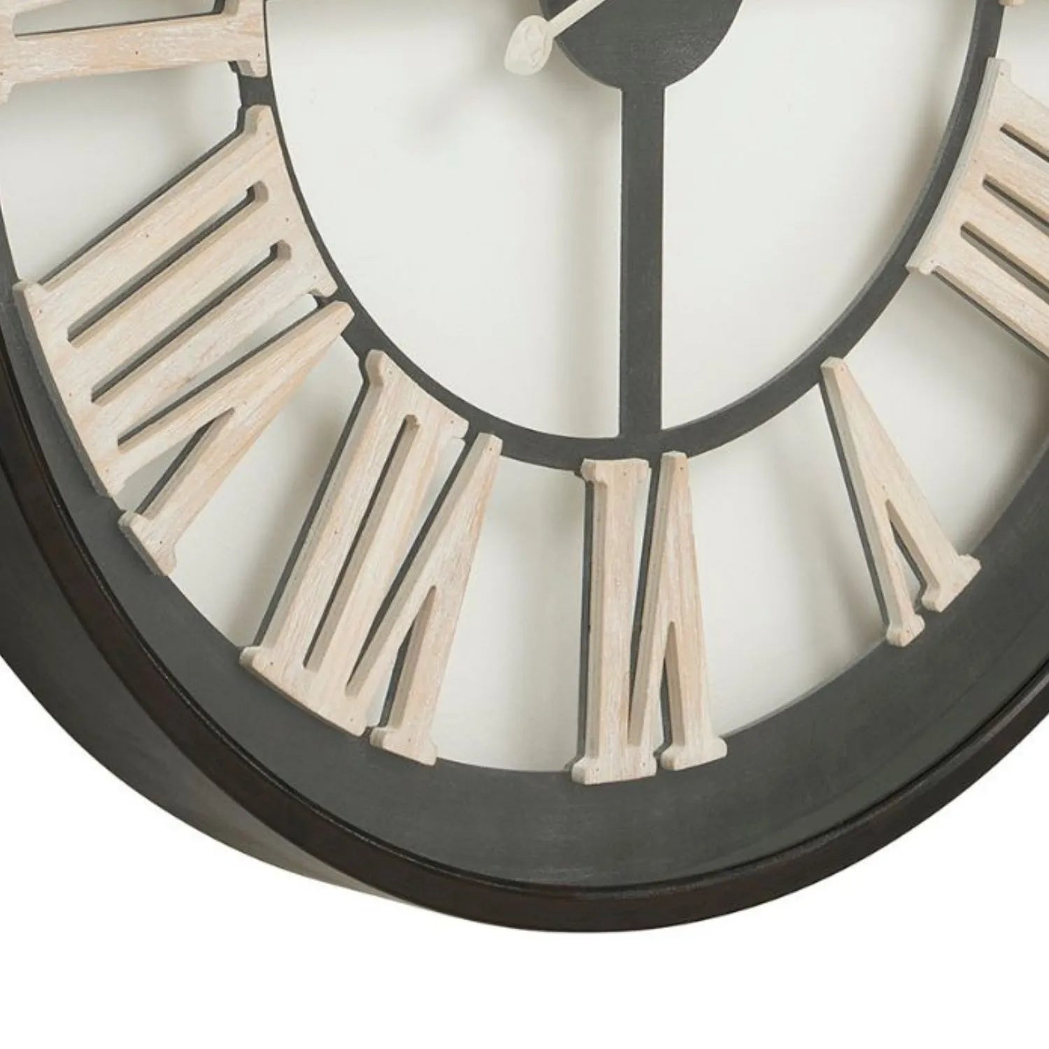 Matt Black Wooden Round Skeleton Wall Clock with White Roman Numerals & Hands 80x80x8cm - Click Style