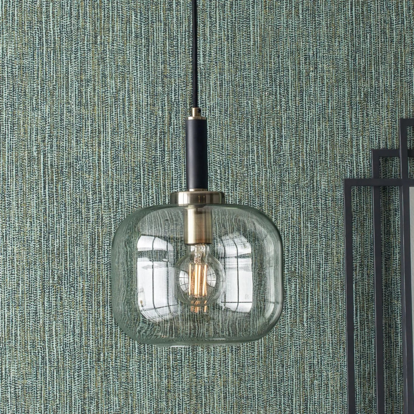 Matt Black & Brass Hanging Pendant Ceiling Light with Clear Glass Shade – Modern Suspended Globe Lighting for Home Decor 120x26x26cm - Click Style