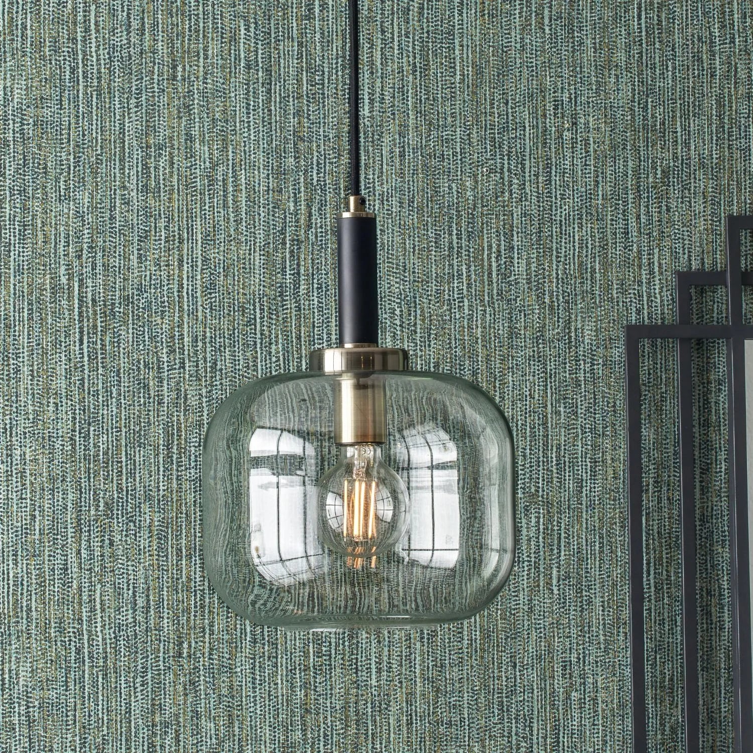 Matt Black & Brass Hanging Pendant Ceiling Light with Clear Glass Shade – Modern Suspended Globe Lighting for Home Decor 120x26x26cm - Click Style