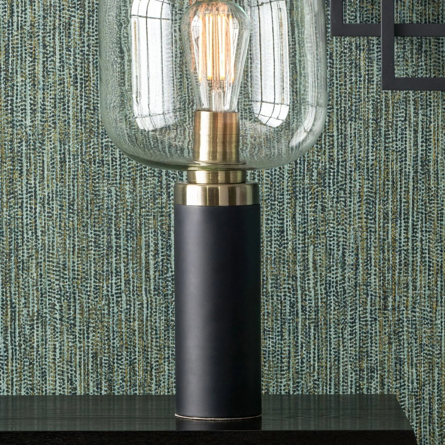 Matt Black & Brass Table Lamp with Clear Glass Shade – Modern Globe Statement Lighting for Home Decor 44x21x21cm - Click Style