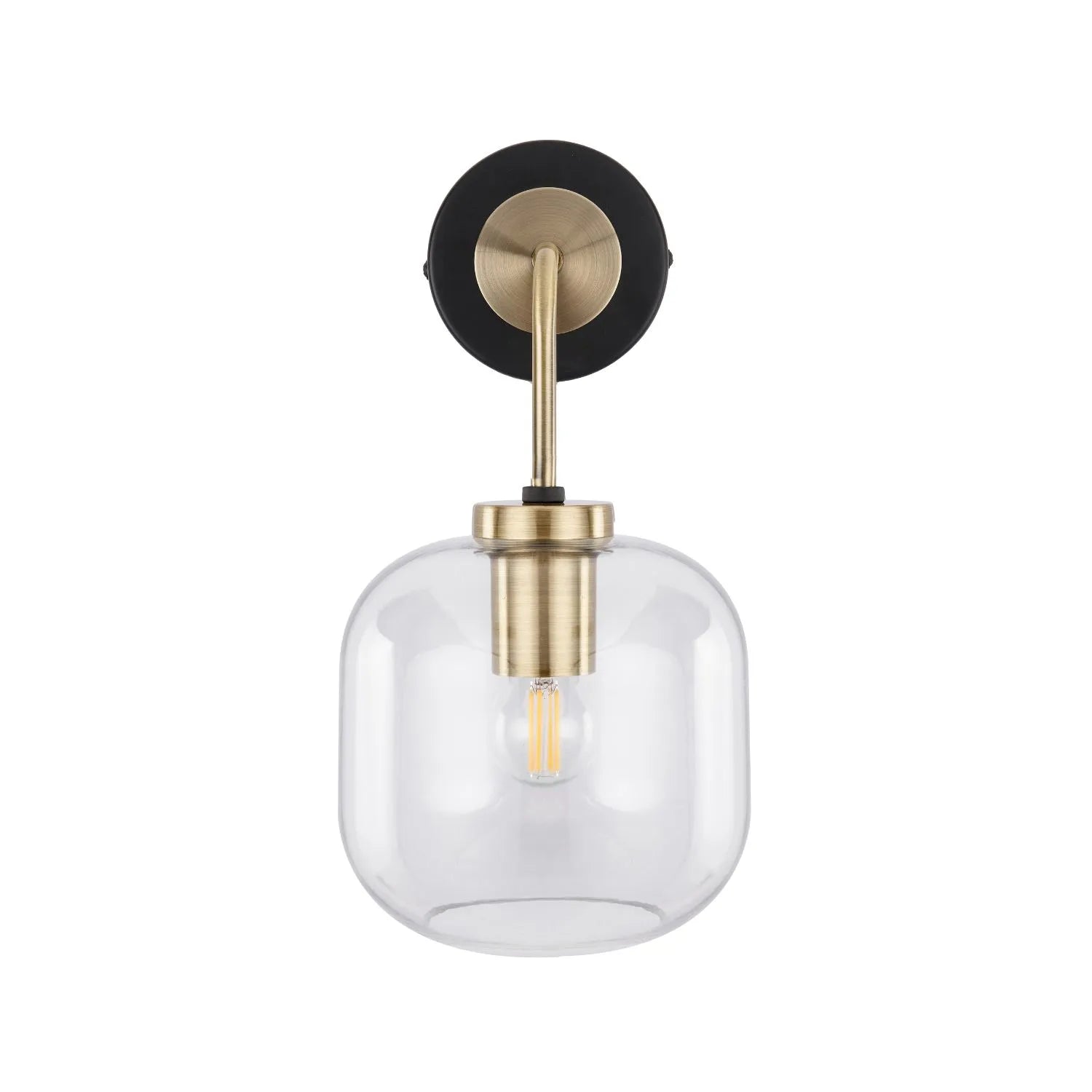 Matt Black & Brass Wall Light with Clear Glass Shade – Modern Globe Statement Lighting for Home Decor 32x17x18cm - Click Style