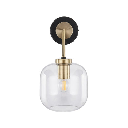 Matt Black & Brass Wall Light with Clear Glass Shade – Modern Globe Statement Lighting for Home Decor 32x17x18cm - Click Style