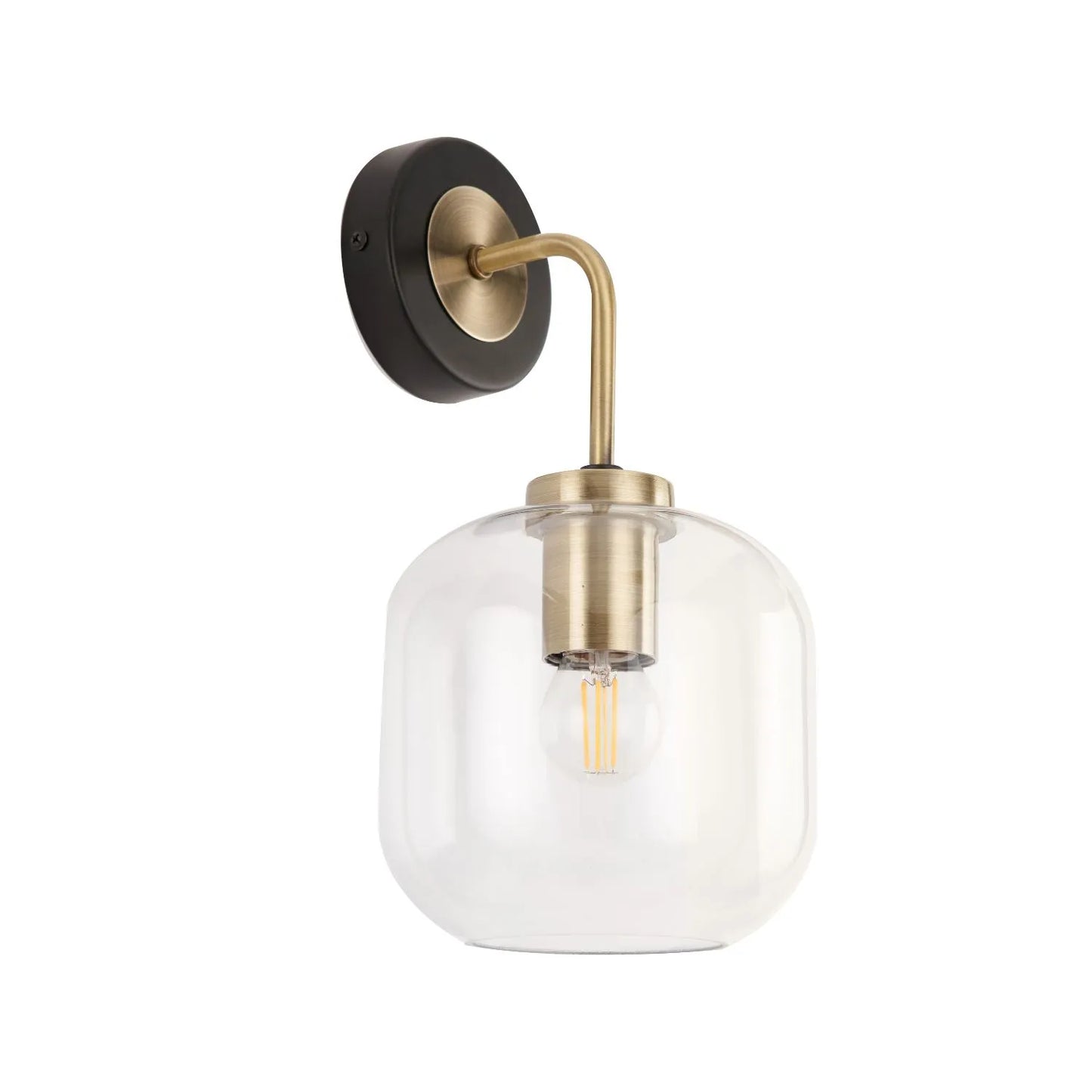 Matt Black & Brass Wall Light with Clear Glass Shade – Modern Globe Statement Lighting for Home Decor 32x17x18cm - Click Style