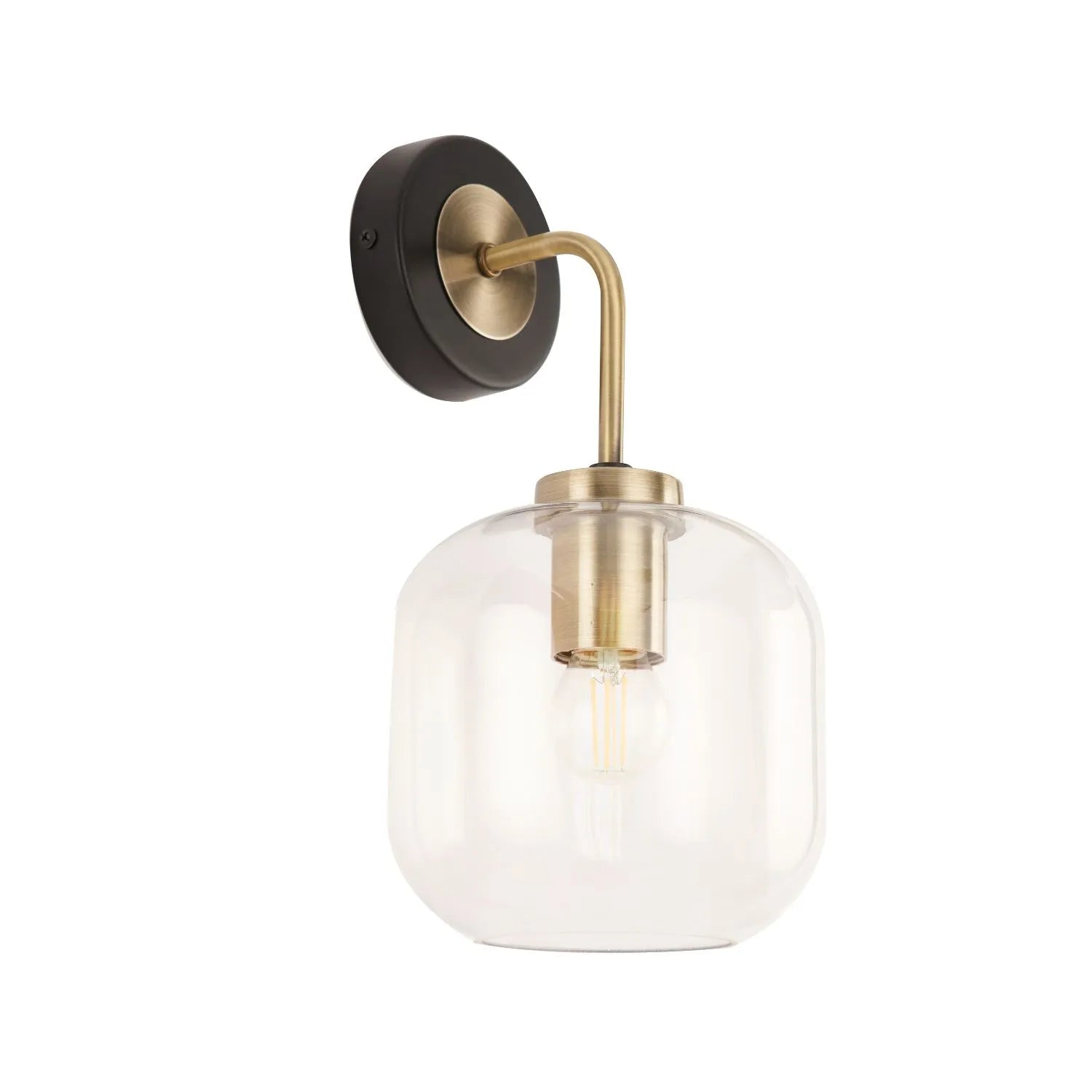 Matt Black & Brass Wall Light with Clear Glass Shade – Modern Globe Statement Lighting for Home Decor 32x17x18cm - Click Style