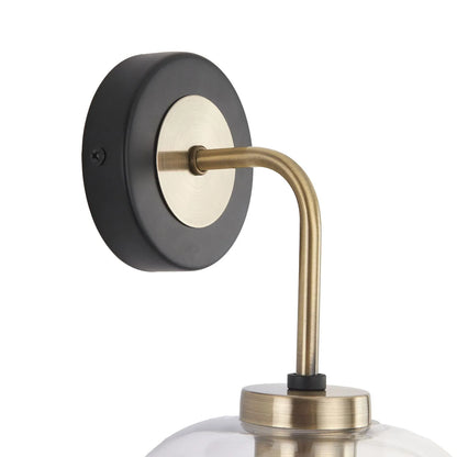 Matt Black & Brass Wall Light with Clear Glass Shade – Modern Globe Statement Lighting for Home Decor 32x17x18cm - Click Style