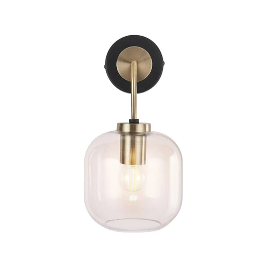 Matt Black & Brass Wall Light with Clear Glass Shade – Modern Globe Statement Lighting for Home Decor 32x17x18cm - Click Style