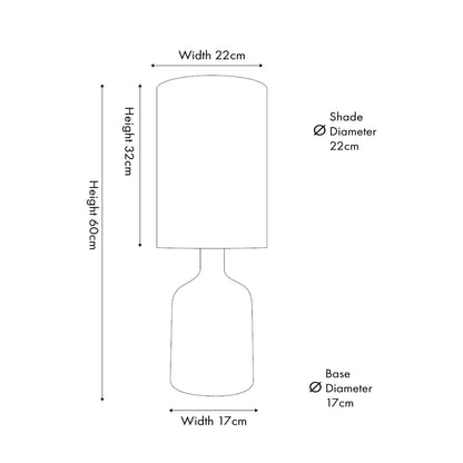 Matt Brown Organic Mouth-Blown Glass Bottle Table Lamp with Tall Natural Linen Drum Shade – Handcrafted Marbled Glass Lighting Dimensions 56x22x22cm | Click Style