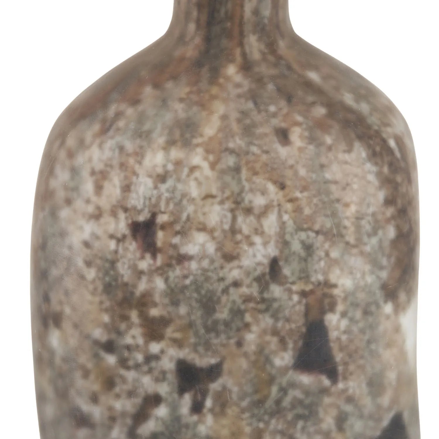 Matt Brown Organic Mouth-Blown Glass Bottle Table Lamp with Tall Natural Linen Drum Shade – Handcrafted Marbled Glass Lighting 56x22x22cm | Click Style