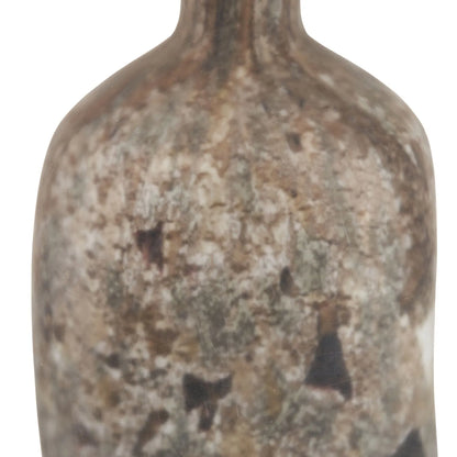 Matt Brown Organic Mouth-Blown Glass Bottle Table Lamp with Tall Natural Linen Drum Shade – Handcrafted Marbled Glass Lighting 56x22x22cm | Click Style