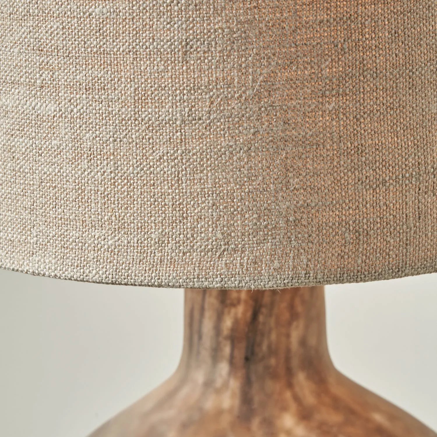 Matt Brown Organic Mouth-Blown Glass Bottle Table Lamp with Tall Natural Linen Drum Shade – Handcrafted Marbled Glass Lighting 56x22x22cm | Click Style