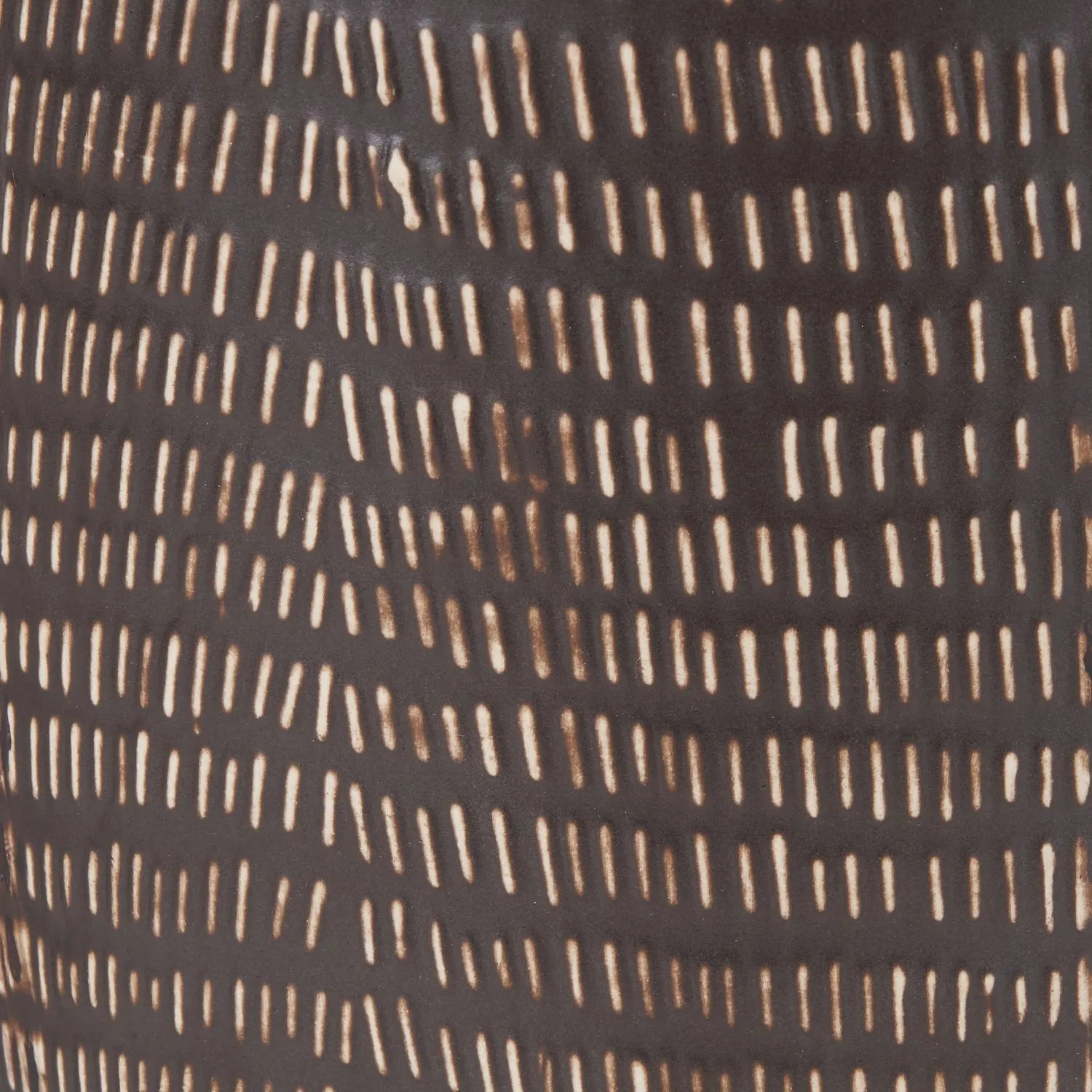 Matt Brown Textured Ceramic Bottle Table Lamp with Lined Natural Linen Drum Shade & Horizontal Line Detailing – Contemporary Earthy Statement Table Light 44x28x28cm | Click Style