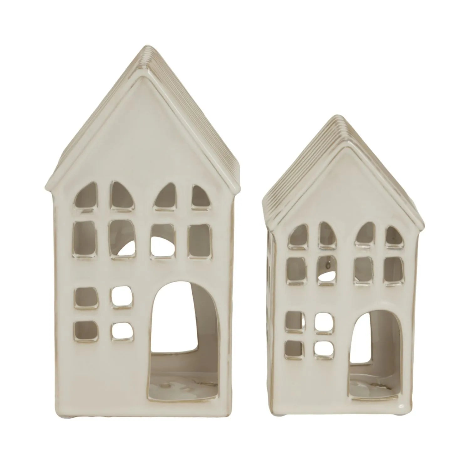 Matt White Ceramic House Tea Light Holder with Cut-Out Windows & Door | Click Style