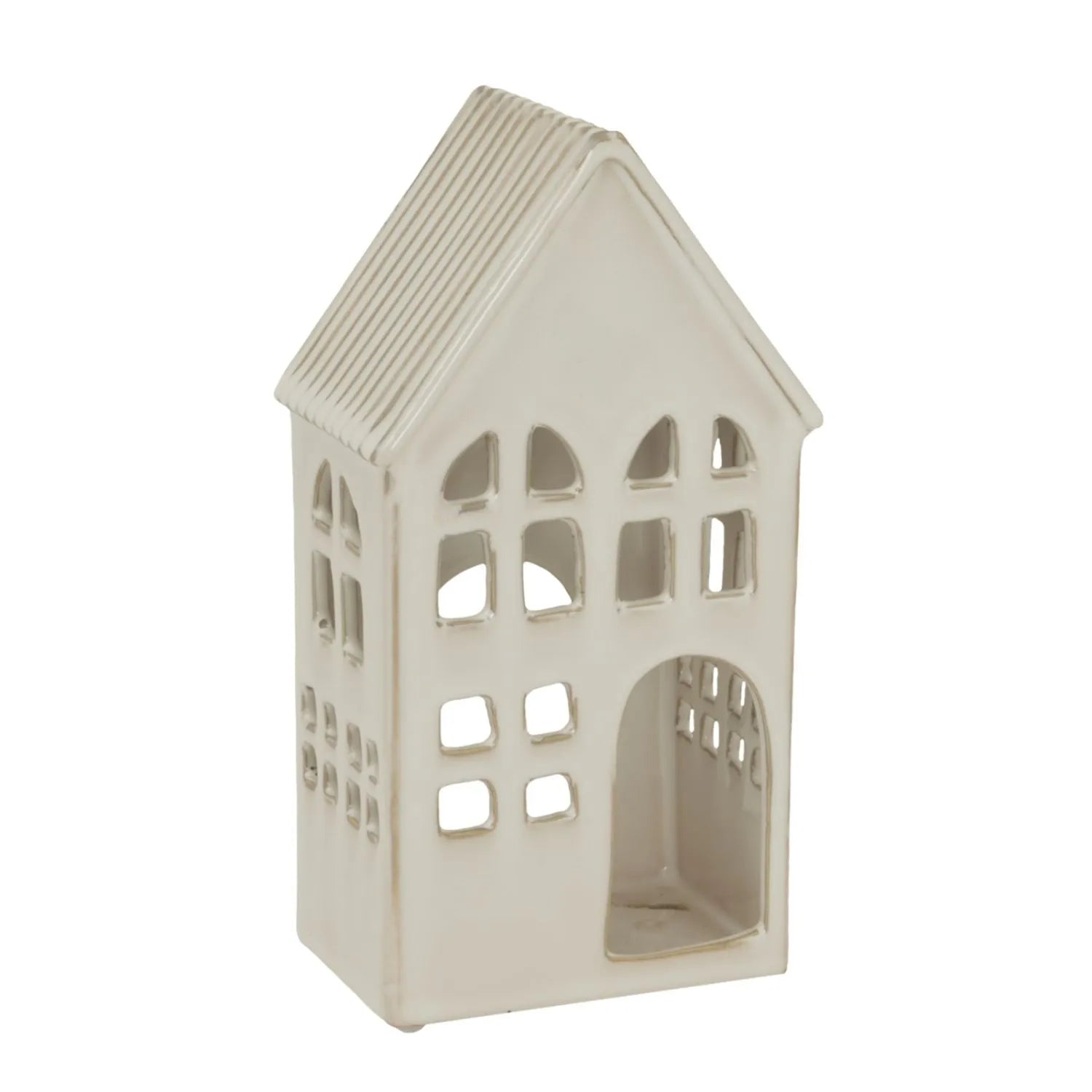 Matt White Ceramic House Tea Light Holder with Cut-Out Windows & Door | Click Style