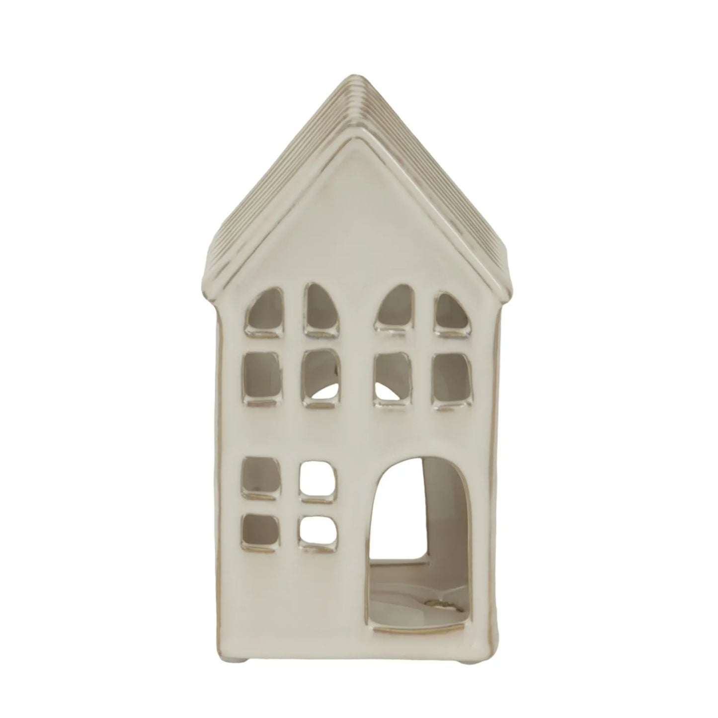 Matt White Ceramic Large House Tealight Holder with Cut-Out Windows & Door – Large Decorative Candle Holder 20x11x7cm | Click Style