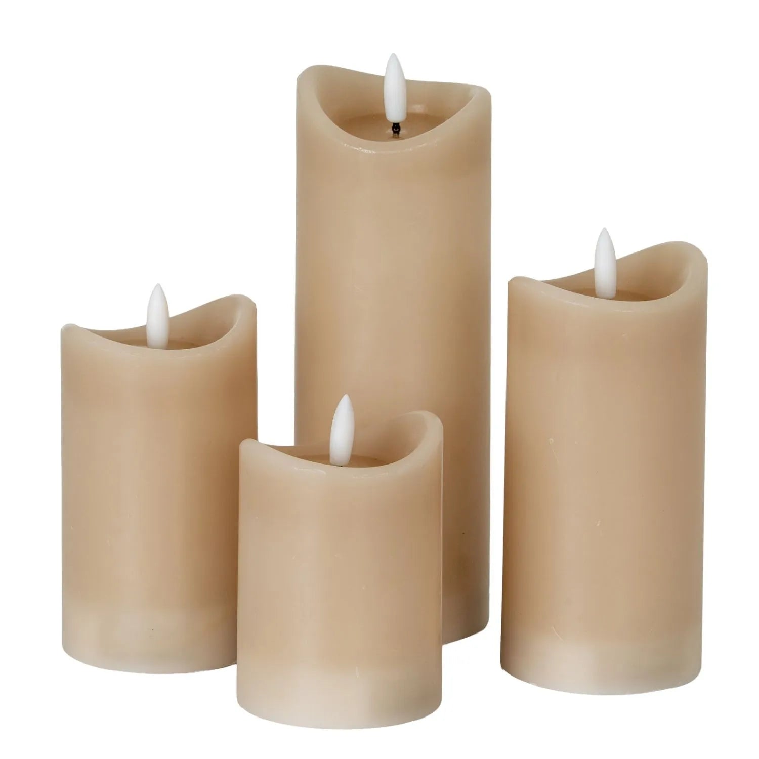 Medium Beige Taupe Melted-Effect Real Wax LED Flameless Pillar Candle with Realistic Flickering Flame – Battery Operated Decorative Light 12x7x7cm | Click Style