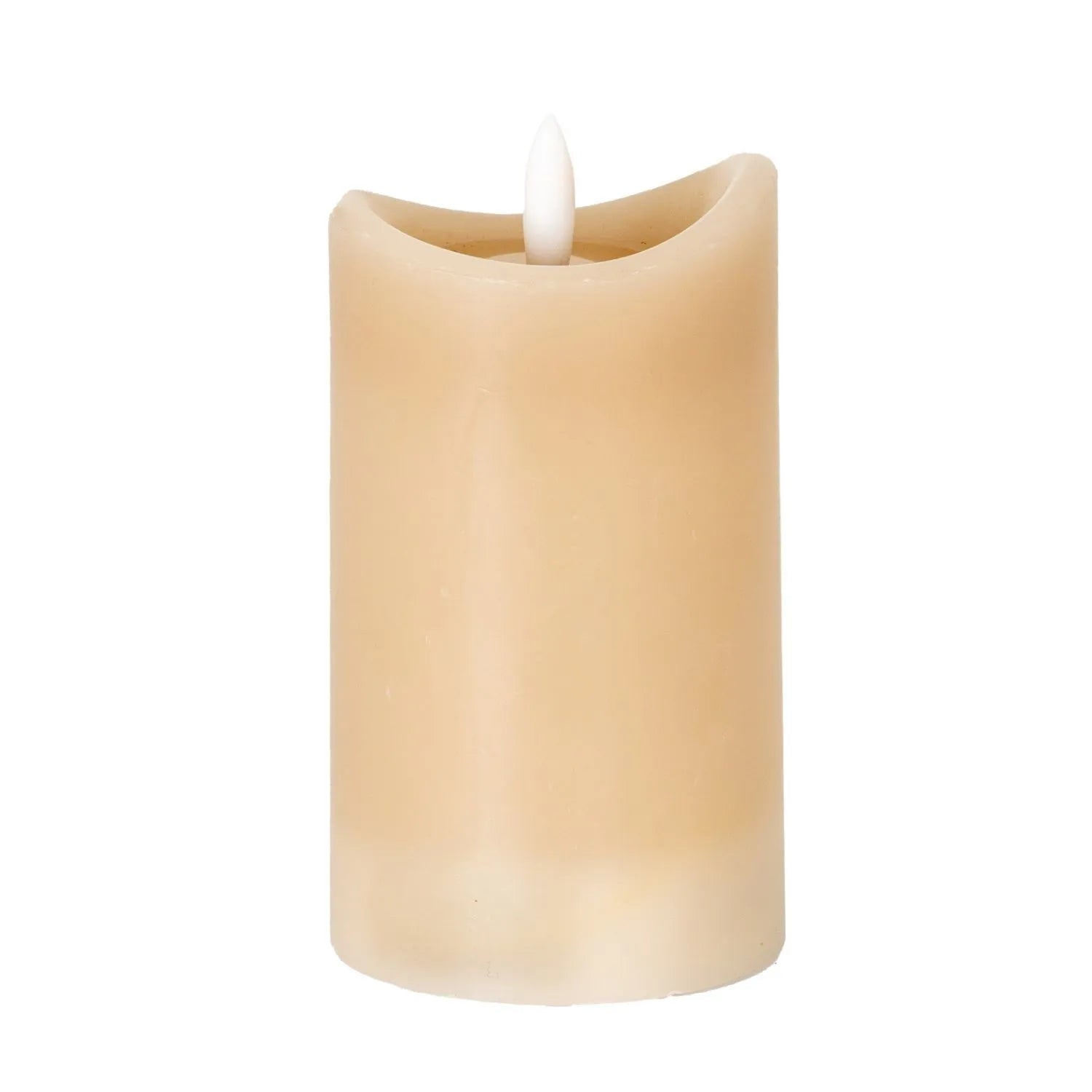 Medium Beige Taupe Melted-Effect Real Wax LED Flameless Pillar Candle with Realistic Flickering Flame – Battery Operated Decorative Light 12x7x7cm | Click Style