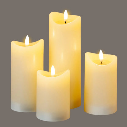 Medium Cream Melted-Effect Real Wax LED Flameless Pillar Candle with Flickering Flame – Battery Operated Decorative Light 12x7x7cm | Click Style