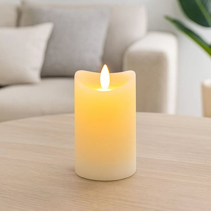 Medium Cream Melted-Effect Real Wax LED Flameless Pillar Candle with Flickering Flame – Battery Operated Decorative Light 12x7x7cm | Click Style