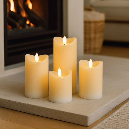Medium Cream Melted-Effect Real Wax LED Flameless Pillar Candle with Flickering Flame – Battery Operated Decorative Light 12x7x7cm | Click Style