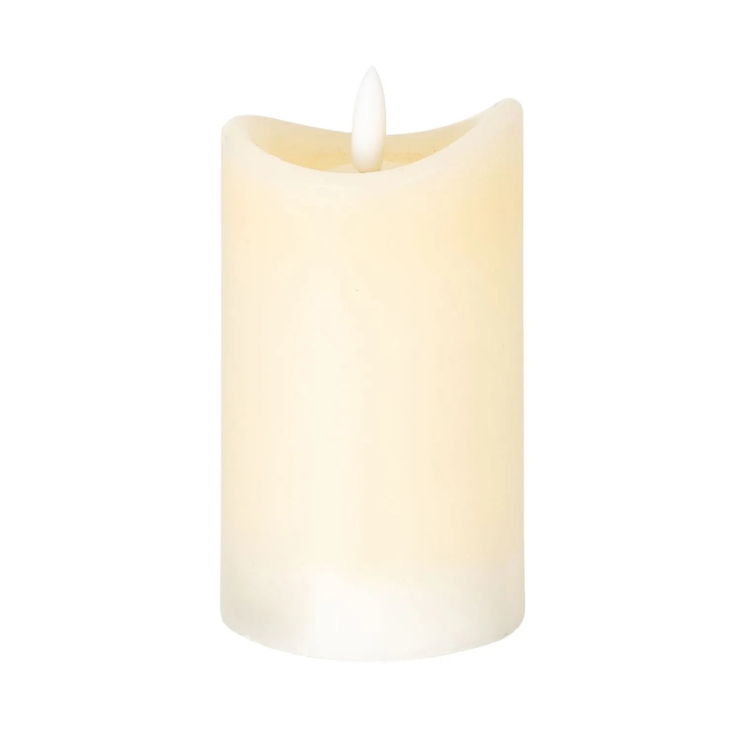 Medium Cream Melted-Effect Real Wax LED Flameless Pillar Candle with Flickering Flame – Battery Operated Decorative Light 12x7x7cm | Click Style