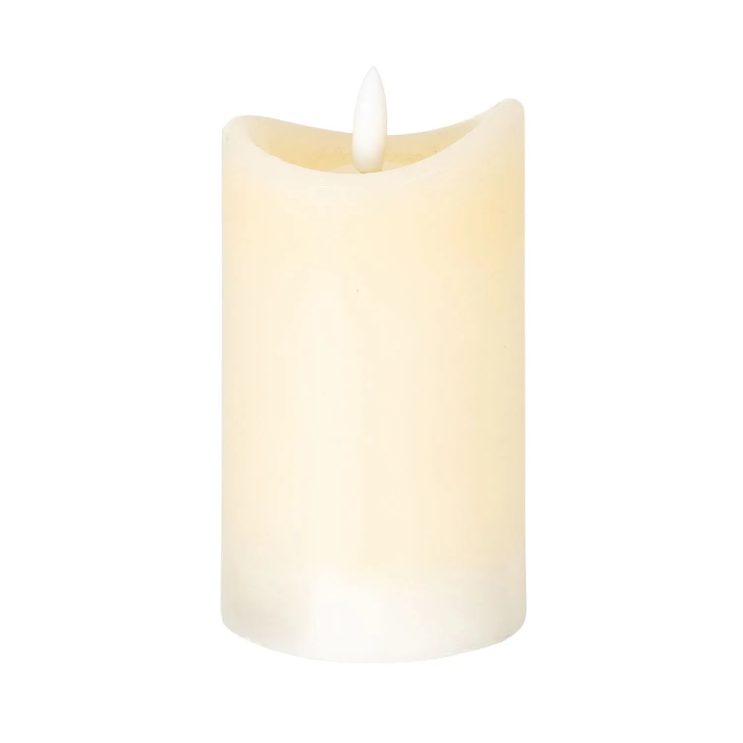 Medium Cream Melted-Effect Real Wax LED Flameless Pillar Candle with Flickering Flame – Battery Operated Decorative Light 12x7x7cm | Click Style
