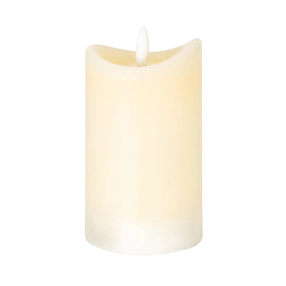 Medium Cream Melted-Effect Real Wax LED Flameless Pillar Candle with Flickering Flame – Battery Operated Decorative Light 12x7x7cm | Click Style