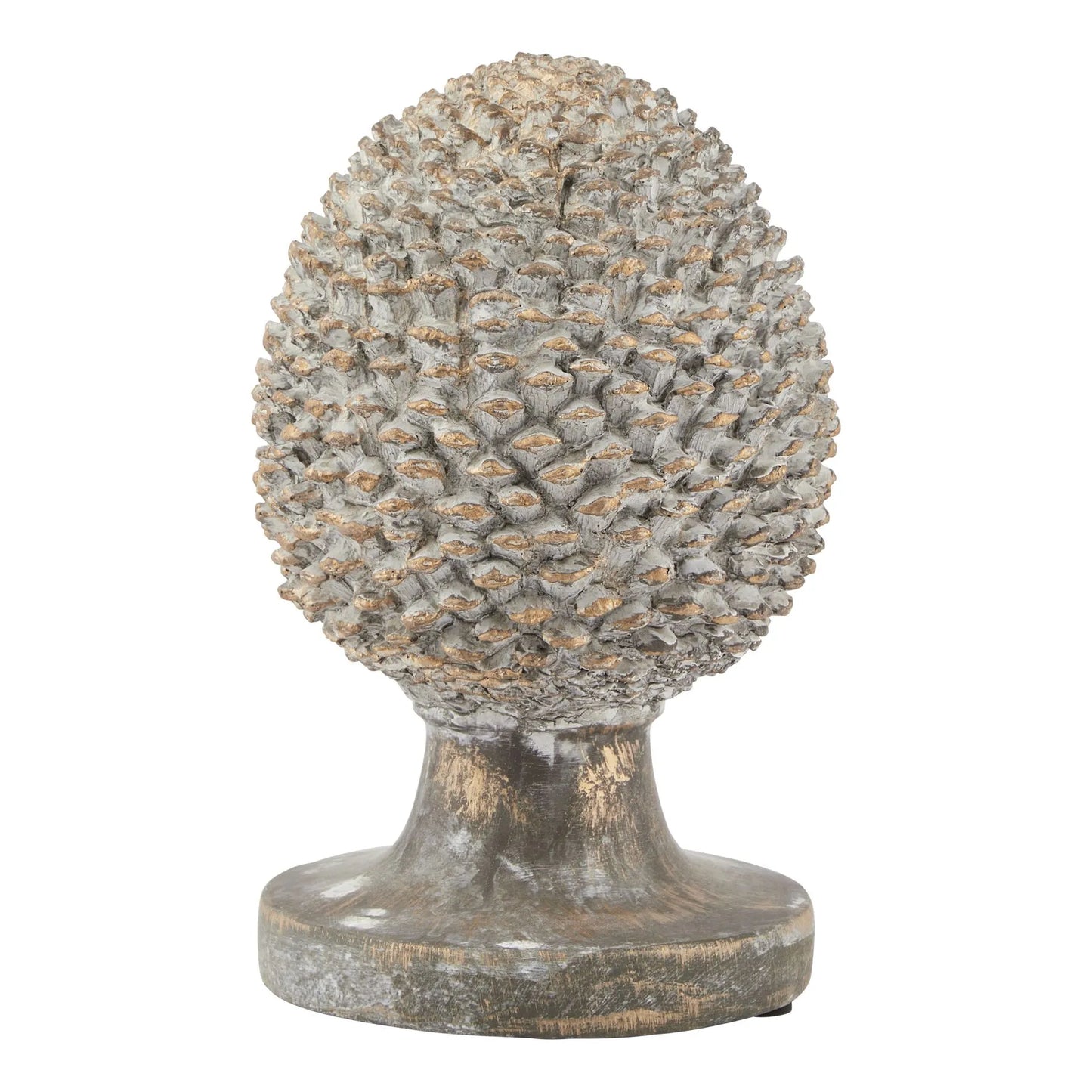 Medium Grey & Gold Pinecone Ornament on Stand – Decorative Ceramic Centrepiece for Home Decor 29x19cm - Click Style