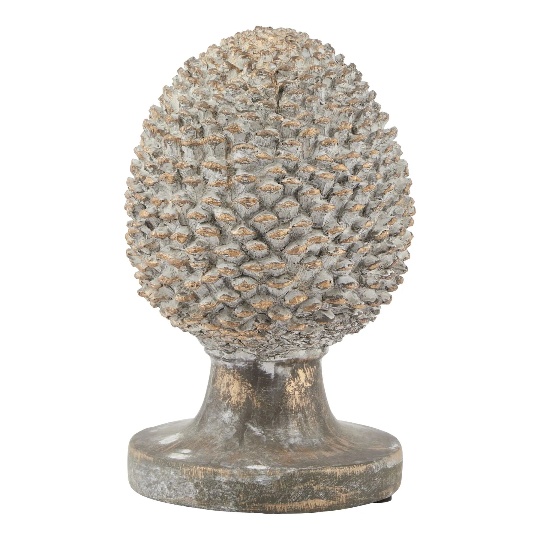 Medium Grey & Gold Pinecone Ornament on Stand – Decorative Ceramic Centrepiece for Home Decor 29x19cm - Click Style