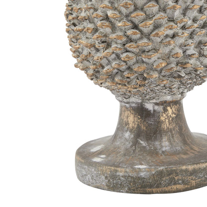 Medium Grey & Gold Pinecone Ornament on Stand – Decorative Ceramic Centrepiece for Home Decor 29x19cm - Click Style