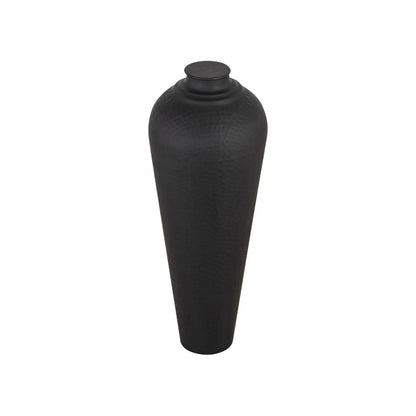 Medium Matt Black Hammered Metal Floor Standing Vase with Removable Lid – Tall Tapered Decorative Vase 80x31x31cm – Angled Product View Showing Removable Lid | Click Style