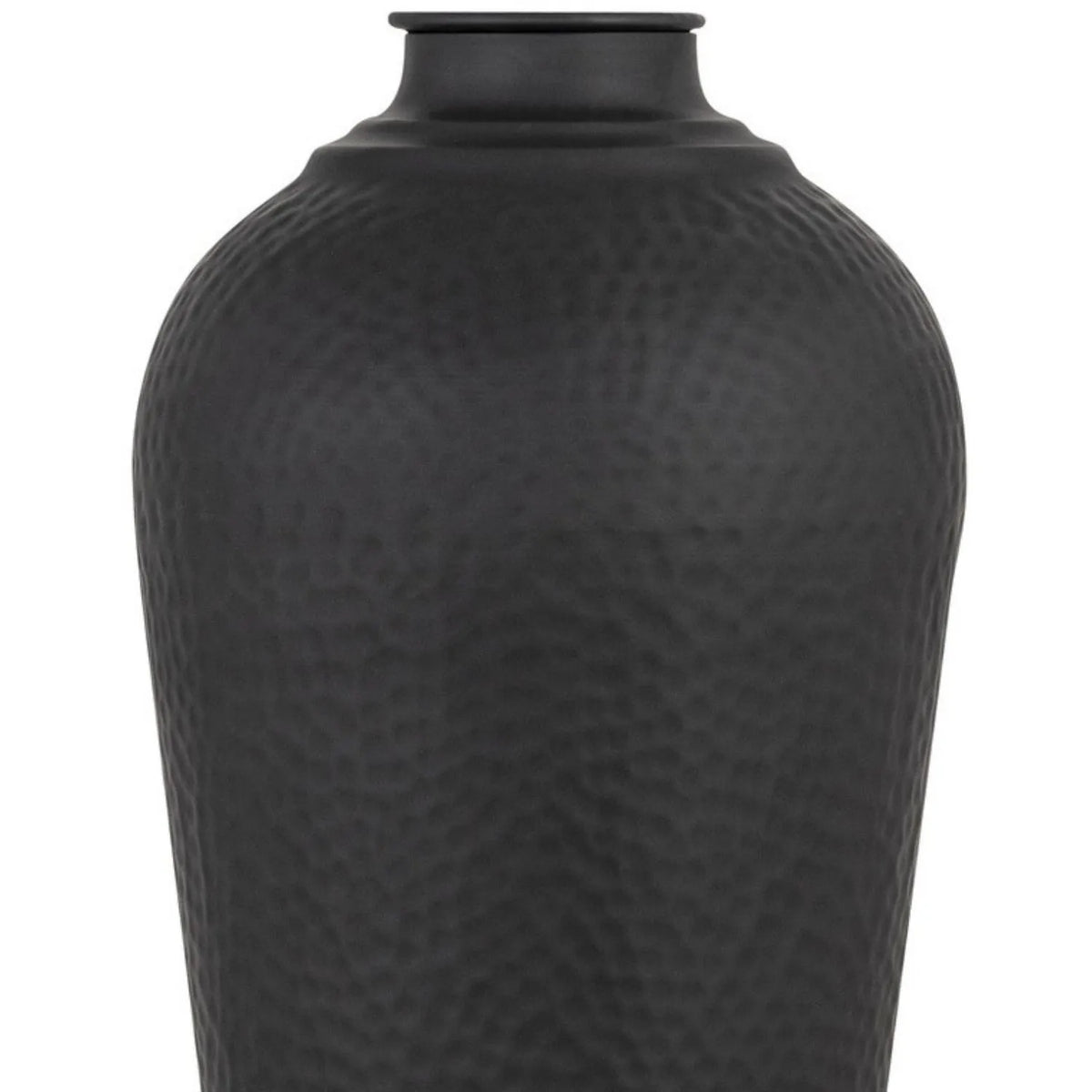Medium Matt Black Hammered Metal Floor Standing Vase with Removable Lid – Tall Tapered Decorative Vase 80x31x31cm – Hammered Texture & Neck Detail Close-Up | Click Style
