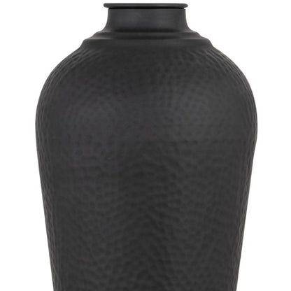 Medium Matt Black Hammered Metal Floor Standing Vase with Removable Lid – Tall Tapered Decorative Vase 80x31x31cm – Hammered Texture & Neck Detail Close-Up | Click Style
