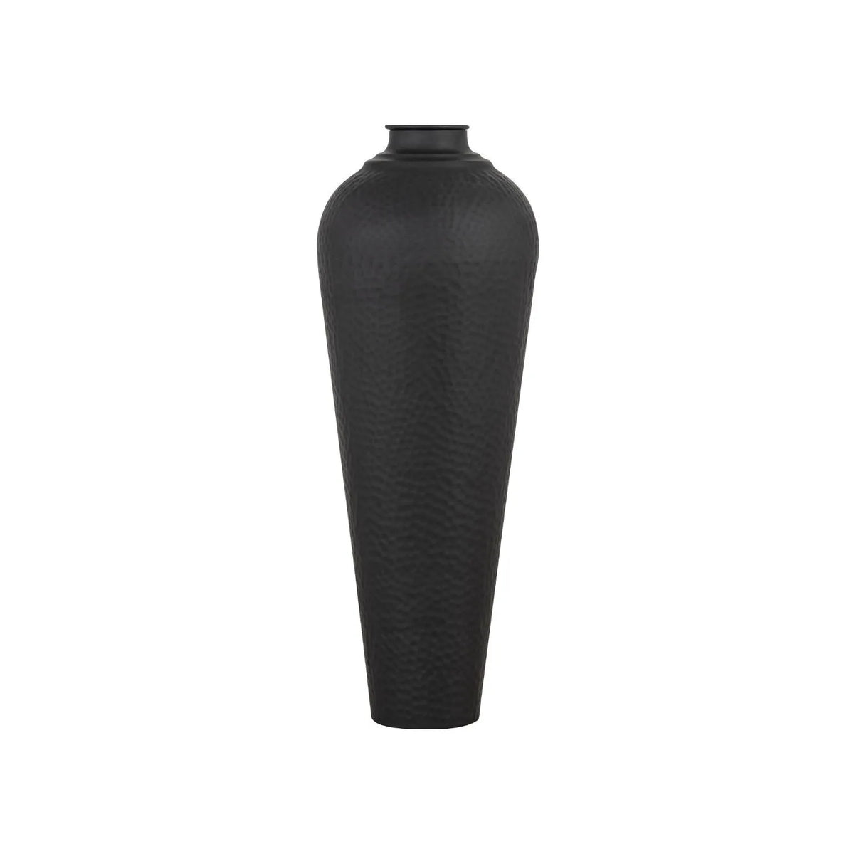 Medium Matt Black Hammered Metal Floor Standing Vase with Removable Lid – Tall Tapered Decorative Vase 80x31x31cm – Full Product View Showing Tall Tapered Shape | Click Style
