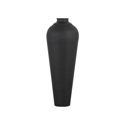 Medium Matt Black Hammered Metal Floor Standing Vase with Removable Lid – Tall Tapered Decorative Vase 80x31x31cm – Full Product View Showing Tall Tapered Shape | Click Style