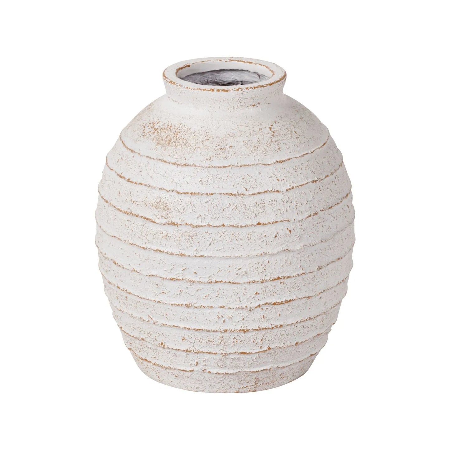 Medium White Ribbed Decorative Floor Standing Vase with Stone-Effect Finish – Textured Fibrestone Display Vessel for Faux Flowers H38xW32xD32cm - Click Style