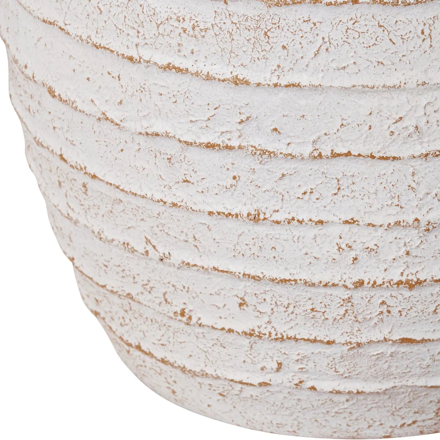 Medium White Ribbed Decorative Floor Standing Vase with Stone-Effect Finish – Textured Fibrestone Display Vessel for Faux Flowers H38xW32xD32cm - Click Style