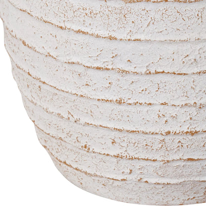 Medium White Ribbed Decorative Floor Standing Vase with Stone-Effect Finish – Textured Fibrestone Display Vessel for Faux Flowers H38xW32xD32cm - Click Style