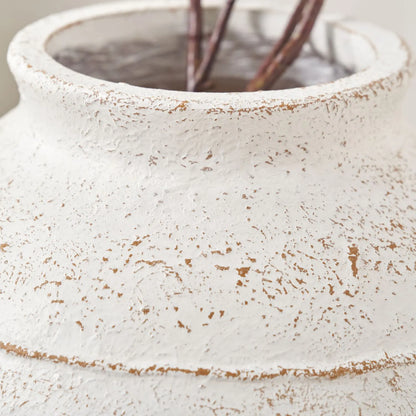 Medium White Ribbed Decorative Floor Standing Vase with Stone-Effect Finish – Textured Fibrestone Display Vessel for Faux Flowers H38xW32xD32cm - Click Style