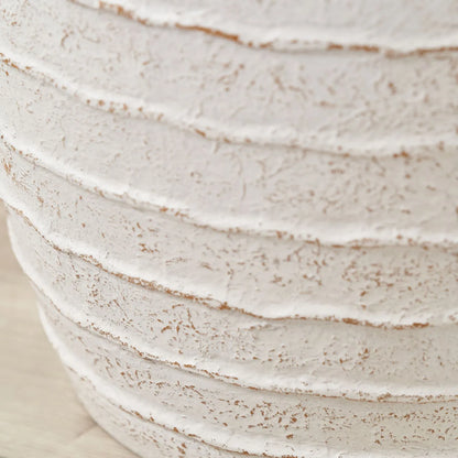 Medium White Ribbed Decorative Floor Standing Vase with Stone-Effect Finish – Textured Fibrestone Display Vessel for Faux Flowers H38xW32xD32cm - Click Style