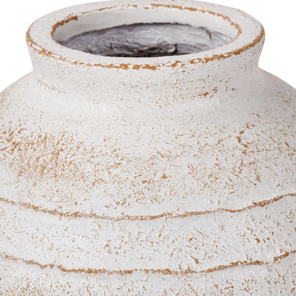 Medium White Ribbed Decorative Floor Standing Vase with Stone-Effect Finish – Textured Fibrestone Display Vessel for Faux Flowers H38xW32xD32cm - Click Style
