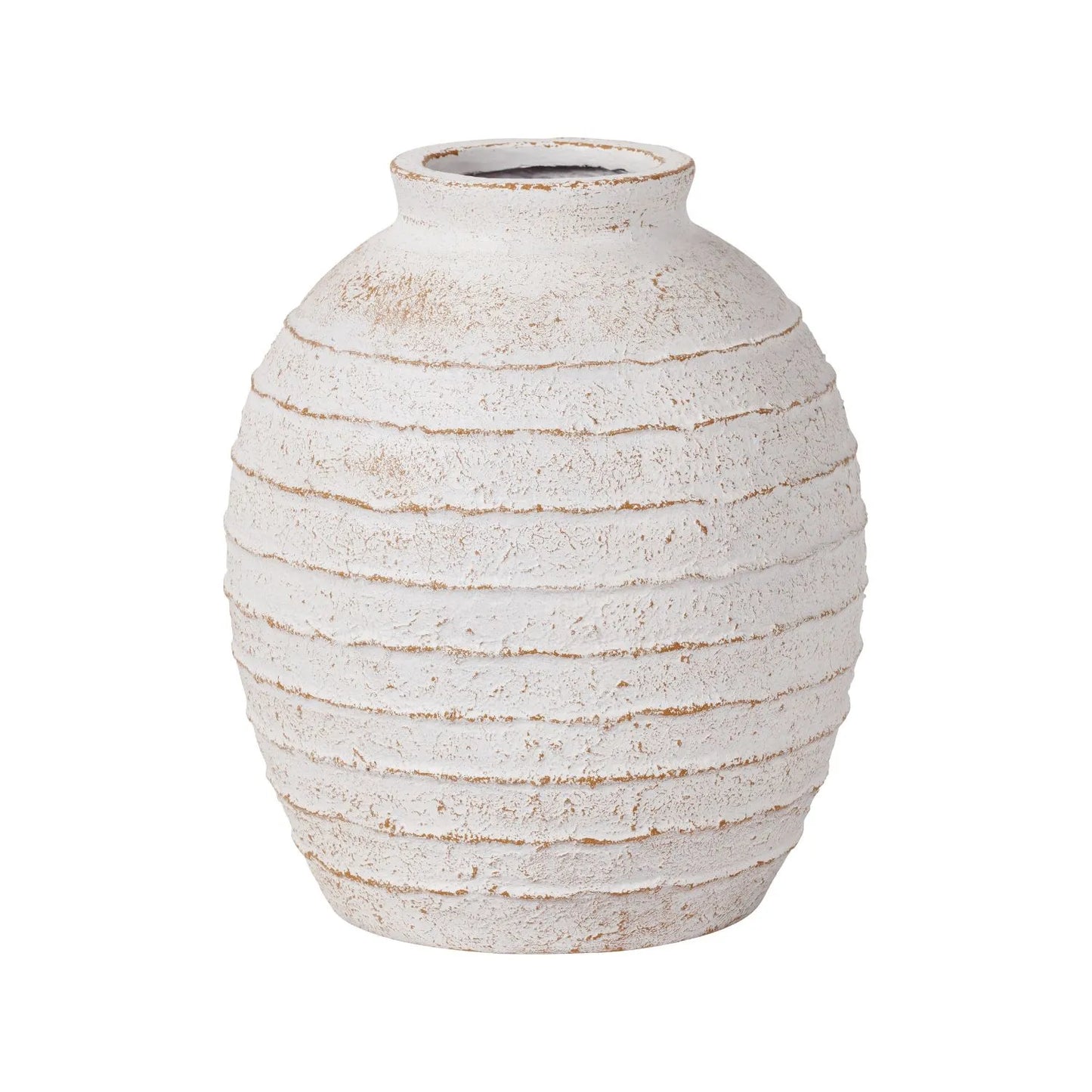 Medium White Ribbed Decorative Floor Standing Vase with Stone-Effect Finish – Textured Fibrestone Display Vessel for Faux Flowers H38xW32xD32cm - Click Style
