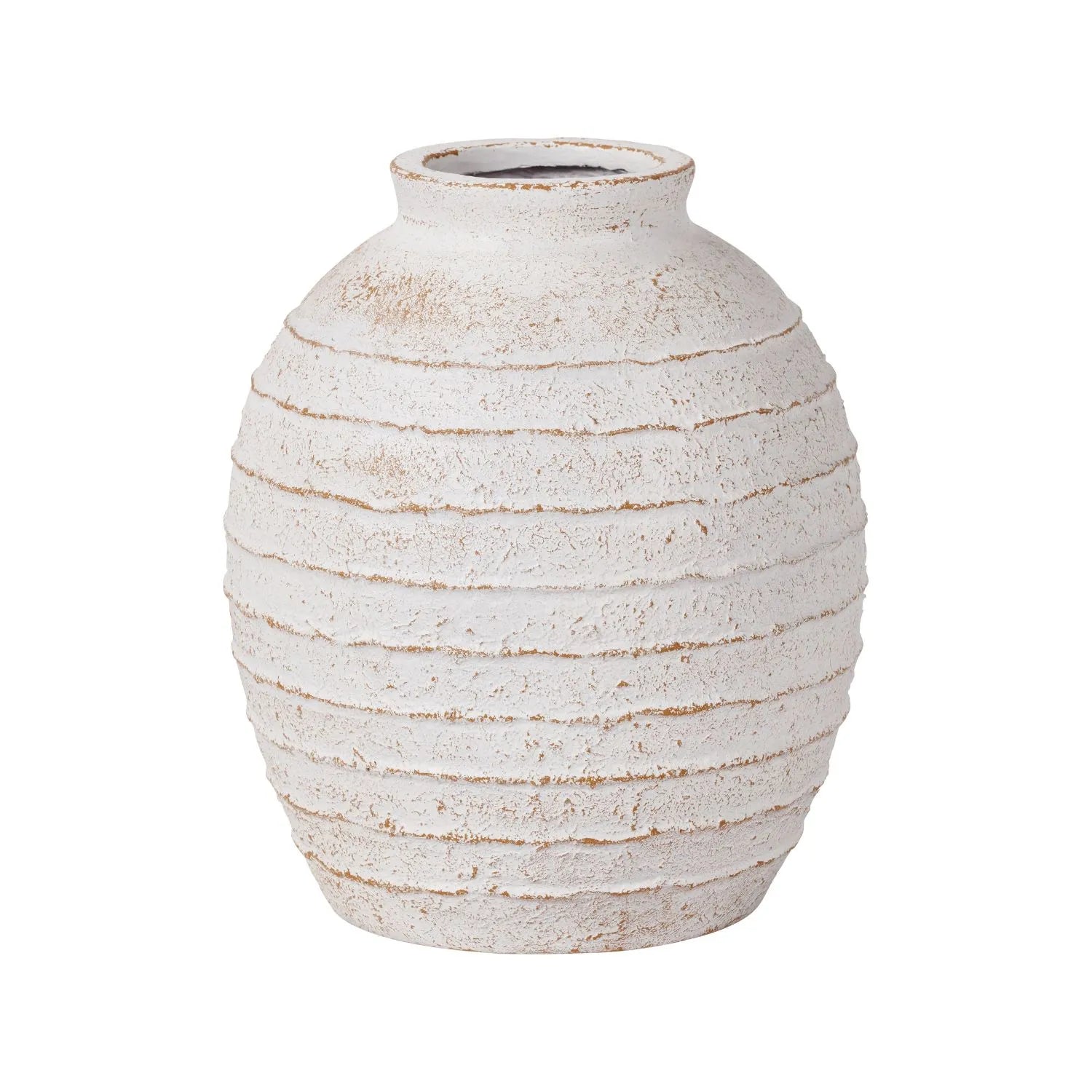 Medium White Ribbed Decorative Floor Standing Vase with Stone-Effect Finish – Textured Fibrestone Display Vessel for Faux Flowers H38xW32xD32cm - Click Style