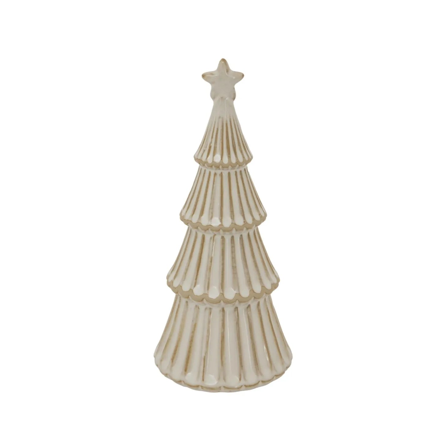 Medium White Snowy Ceramic Layered Christmas Tree Ornament with Star Topper – Festive Decorative Ornament 22x9x9cm | Click Style